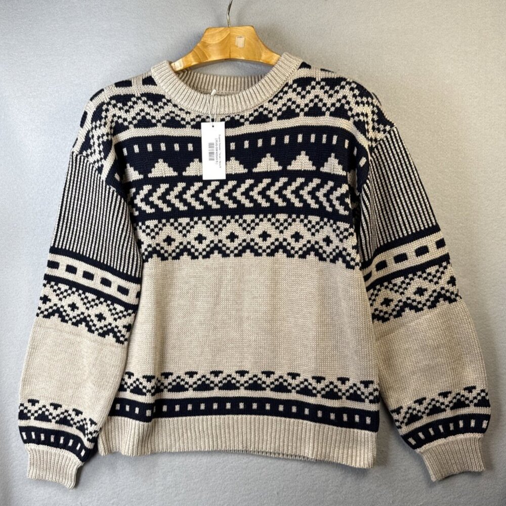Baltic Born Beige and Navy Fair Isle Crewneck Sweater